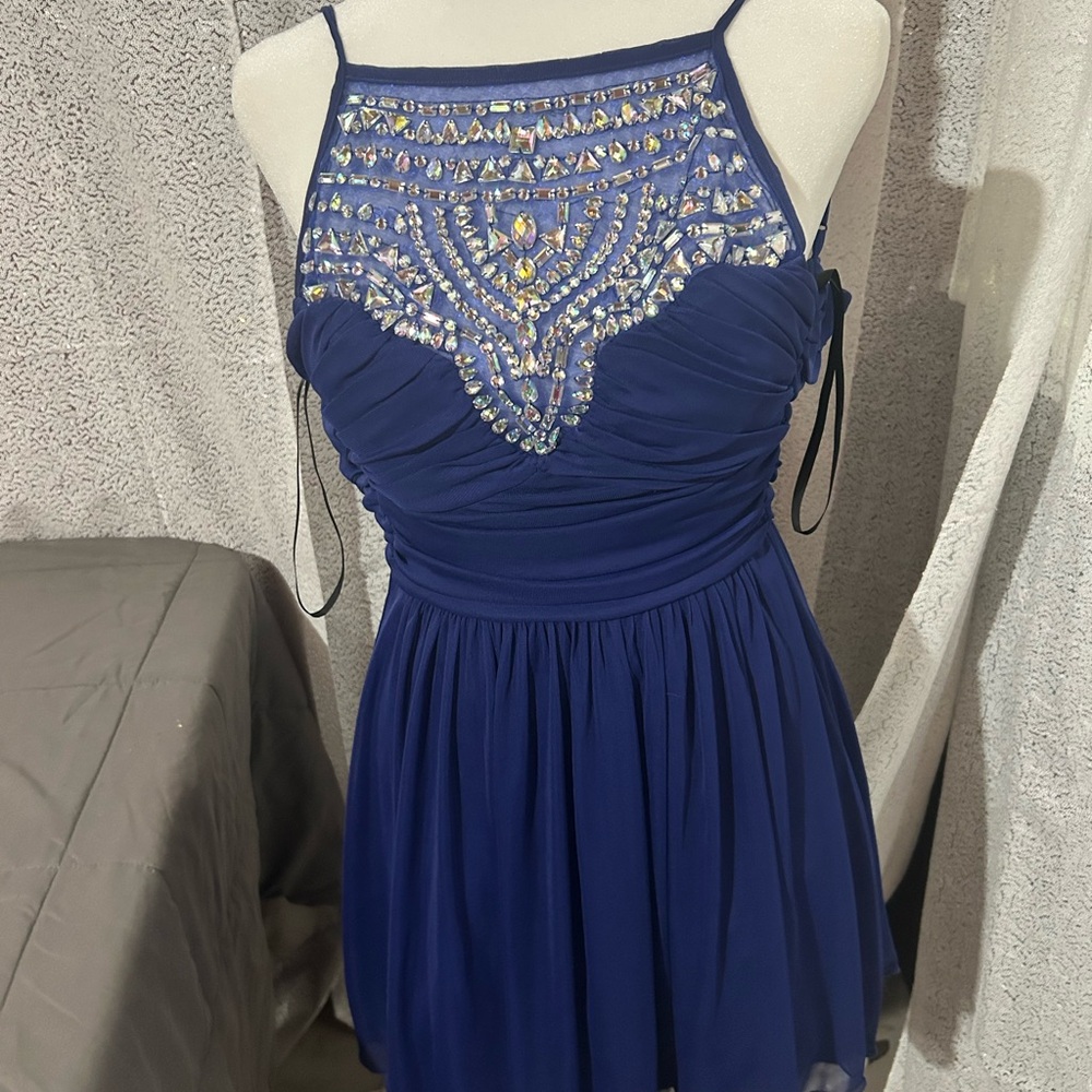Party/hoco dress royal blue  with beautiful beaded gems 1/2